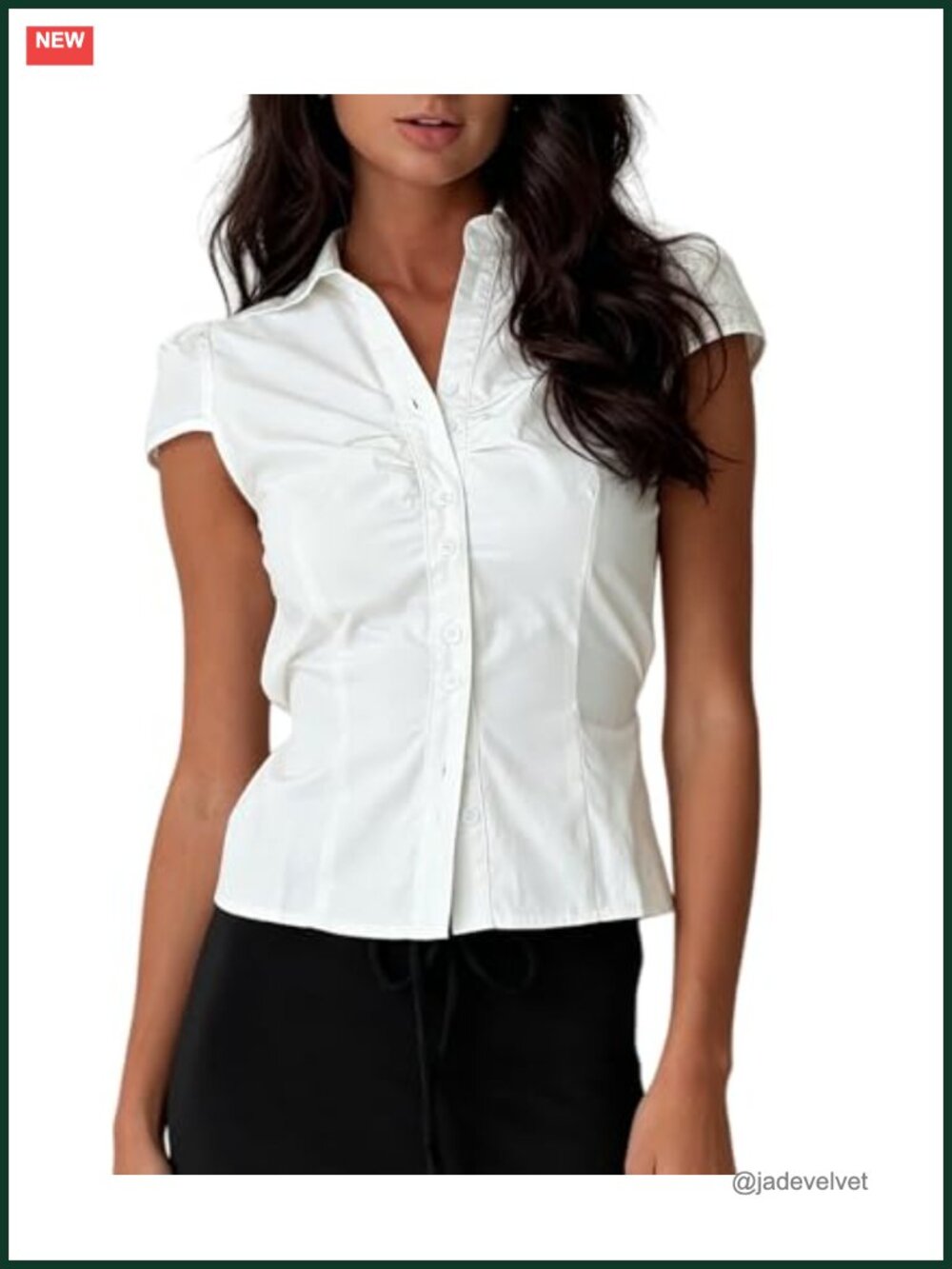 Women's Button Down Blouse Short Sleeve Fitted Crop Top Y2K Preppy